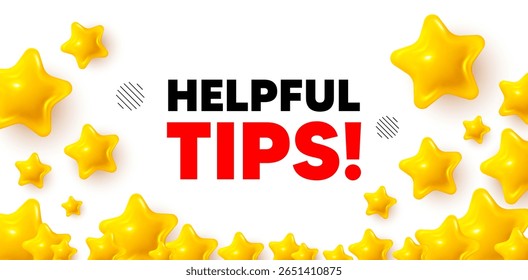 Helpful tips winner banner with 3d stars. Golden stars banner. Helpful tips tag. Education faq sign. Help assistance symbol. Review rate background. Vector