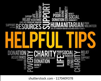 Helpful tips word cloud collage, concept background