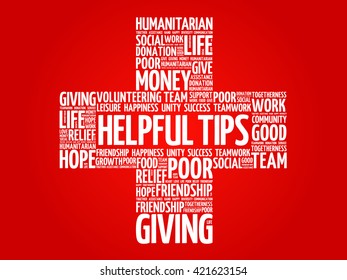 Helpful Tips word cloud collage, cross concept
