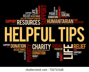 Helpful tips word cloud collage, concept background