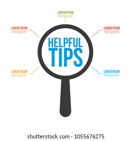 Helpful Tips Word Magnifying Glass. Vector illustration