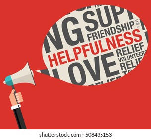 Helpfulness in charity word cloud help concept, vector illustration