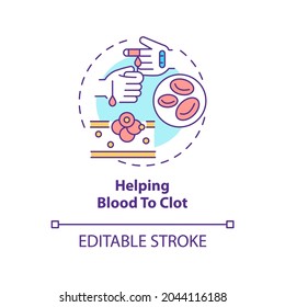 Helping Blood To Clot Concept Icon. Liver Function Idea Thin Line Illustration. Uncontrolled Bleeding. Coagulation Factors Producing. Vector Isolated Outline RGB Color Drawing. Editable Stroke