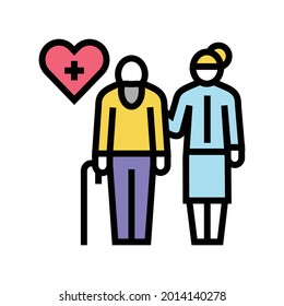 ayudar y cuidar a las personas de edad avanzada de color vector de icono. firman ayudar y cuidar a los ancianos. ilustración de símbolo aislado