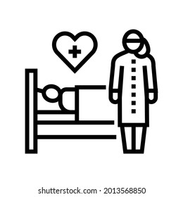 helping and caring for sick people line icon vector. helping and caring for sick people sign. isolated contour symbol black illustration