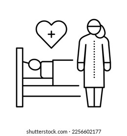 helping and caring for sick people line icon vector. helping and caring for sick people sign. isolated contour symbol black illustration