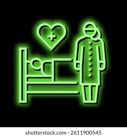 helping and caring for sick people neon light sign vector. helping and caring for sick people illustration