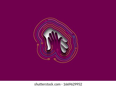 Símbolo central de ayuda con ilustración vectorial de línea plana abstracta.