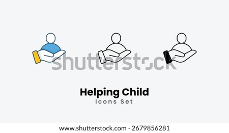 Helping Child Icons thin line and glyph vector icon stock illustration