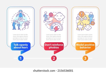 Helping child rectangle infographic template. Overcome phobias. Data visualization with 3 steps. Process timeline info chart. Workflow layout with line icons. Myriad Pro-Bold, Regular fonts used