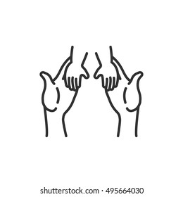 Helping Children Icon, Line Design. Child And Adult Hands, Vector Linear Illustration.