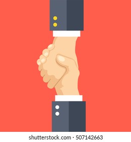 Helping concept. One hand pulling another. Flat design vector illustration