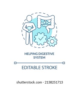 Helping digestive system turquoise concept icon. Healthy diet advantages abstract idea thin line illustration. Isolated outline drawing. Editable stroke. Arial, Myriad Pro-Bold fonts used