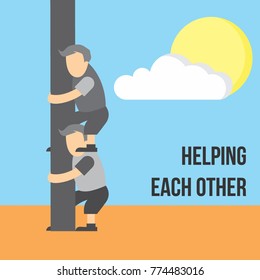 Helping Each Other Vector Poster Illustration