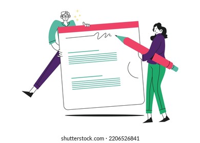 Helping Each Other Writing on a Big Note