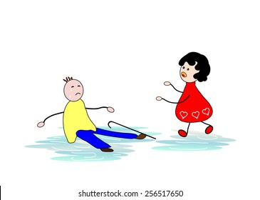 Helping the elderly-Help the old people fall down-Vector illustration 