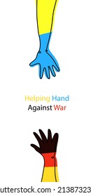 Helping Hand Against War. Germany helps Ukraine. The Ukrainian flag and the German flag. Open hand palm.