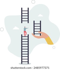 Ayudando a la mano, la Asistencia de negocios para alcanzar el objetivo de la carrera o ayudar a subir la escalera del éxito concept.flat design.illustración con personas.