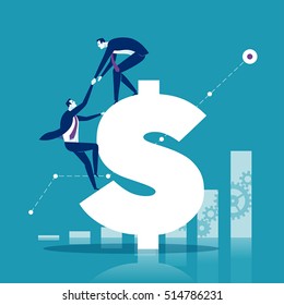 Helping Hand. Businessman helps to climb a dollar sign. Concept business vector  illustration.