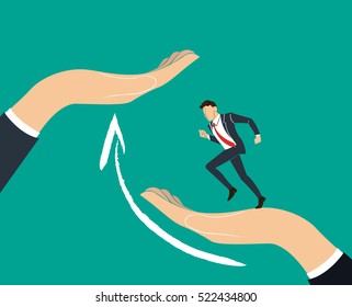 Helping Hand. Businessman running to success.  business Concept vector