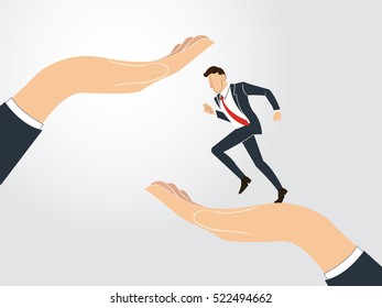 Helping Hand. Businessman running to success.  business Concept vector