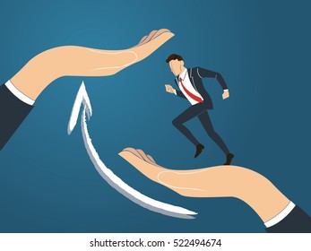 Helping Hand. Businessman running to success.  business Concept vector