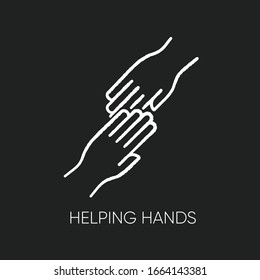 Helping hand chalk white icon on black background. Friendly support, friends assistance. Friendship, virtue, outreach. Social aid, charity, voluntary service. Isolated vector chalkboard illustration