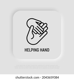 Helping Hand, Child Hand In Adult. Thin Line Icon. Modern Vector Illustration Of Adoption, Charity Or Support.