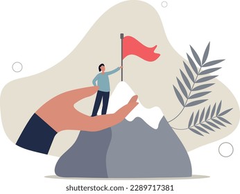 Helping hand, coaching or mentor support employee to achieve business target, inspiration or advantage to reach goal concept.flat vector illustration.