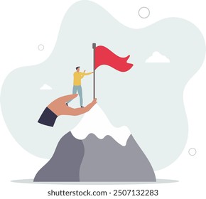 Helping hand, coaching or mentor support employee to achieve business target, inspiration or advantage to reach goal concept.flat design with people.