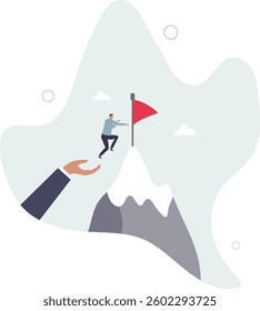 Helping hand, coaching or mentor support employee to achieve business target, inspiration or advantage to reach goal concept.flat character life .