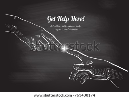 Helping hand concept. Chalk drawing on the blackboard, isolated vector illustration.