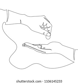 Helping hand concept. Gesture, sign give alms Isolated line illustration on white background continuous line drawing