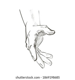 Helping Hand Concept. Gesture, Sign Of Help, Charity, Donate And Hope Concept. Hands Taking Each Other. Isolated Vector Sketch Line Illustration On White Background.