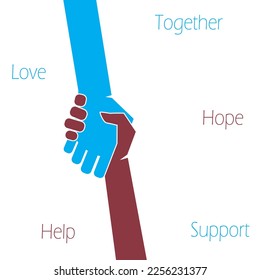 Helping hand concept. Gesture, sign of help and hope. Two hands taking each other vector