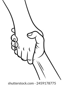 Helping hand concept line art vector isolated on white background.