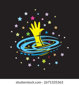 Helping hand concept with a person asking for help vector logo art