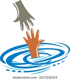 Concepto de la mano de ayuda con una persona que pide ayuda y alguien que llega por ahí arte del logotipo del Vector