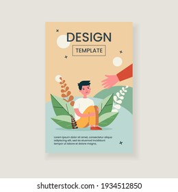 Helping hand for crying boy. Family problem, depressed unhappy kid flat vector illustration. Childhood, help, support concept for banner, website design or landing web page