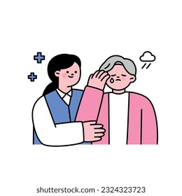 A helping hand for the depressed elderly. outline simple vector illustration.