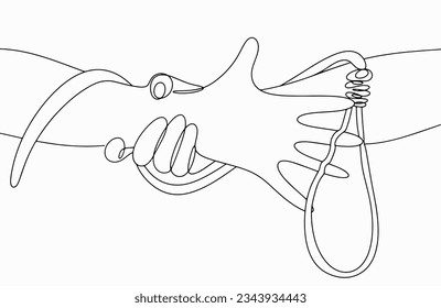 Ayudar con la mano extendida en el tiempo. Prevención del suicidio. Lanzamiento de bucle. Día Mundial de la Prevención del Suicidio. Un dibujo de línea para diferentes usos. Ilustración vectorial.