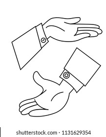Helping hand. Formal wear. Business helping. Cartoon line design style. Vector illustration isolated on white background.