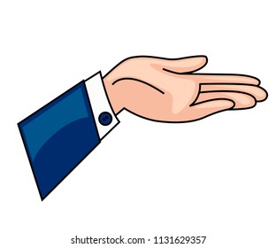 Helping hand. Formal wear. Business helping. Cartoon line design style. Vector illustration isolated on white background.