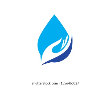 A Helping Hand Guiding Water Drop in Blue and White Shades of Care