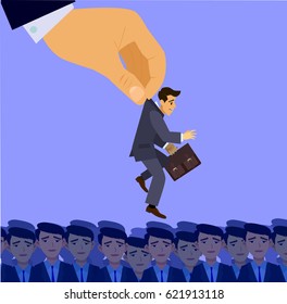 Helping hand. Hand helps the businessman pulling him out of troubleConcept business illustration.