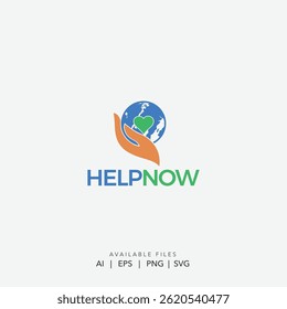 Helping Hand Holding Earth with Heart  Global Charity and Non Profit Organization Logo