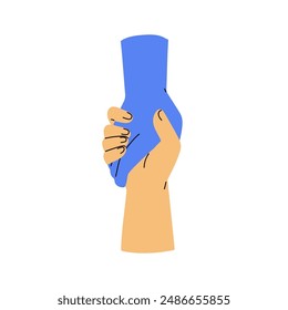 Ayudando con la mano, apoyando, dando rescate, ahorrando. Asistencia, confianza, concepto de cuidado. Brazo asistiendo, manteniendo otro. Gesto de conexión. Ilustración vectorial plana aislada sobre fondo blanco