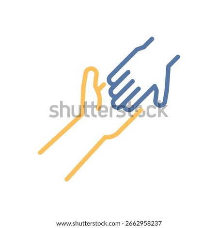Helping hand icon. Assistance, empathy, support, kindness, help. Vector thin line illustration. Editable stroke.