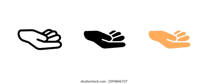 Helping hand icon. Symbol of support and care. Vector illustration representing charity, assistance, and kindness. Gesture of giving and social help pictogram.