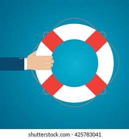 Helping hand with lifebuoy. Text can be added